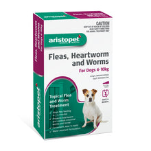 Load image into Gallery viewer, Aristopet Fleas, Heartworm and Worms Topical Treatment for Dogs 4-10kg (6 pack)