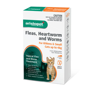 Aristopet Fleas, Heartworm and Worms Topical Treatment for Kittens and Small cats up to 4kg (6 pack)