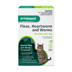 Aristopet Fleas, Heartworm and Worms Topical Treatment for Cats Over 4kg (3 pack)