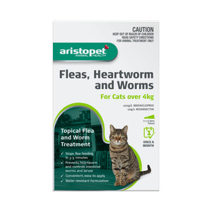 Aristopet Fleas, Heartworm and Worms Topical Treatment for Cats Over 4kg (3 pack)