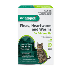 Aristopet Fleas, Heartworm and Worms Topical Treatment for Cats Over 4kg (6 pack)