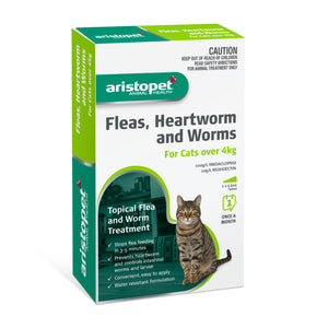 Aristopet Fleas, Heartworm and Worms Topical Treatment for Cats Over 4kg (6 pack)