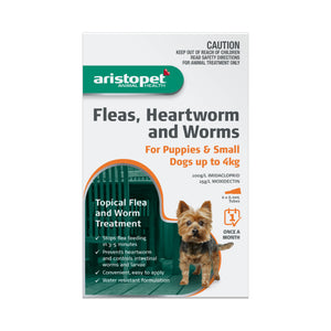 Aristopet Fleas, Heartworm and Worms Topical Treatment for Puppies and Small Dogs Up to 4kg (6 pack)