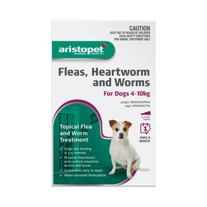 Aristopet Fleas, Heartworm and Worms Topical Treatment for Dogs 4-10kg (6 pack)