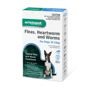 Aristopet Fleas, Heartworm and Worms Topical Treatment for Dogs 10-25kg (3 pack)