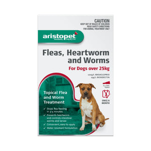 Aristopet Fleas, Heartworm and Worms Topical Treatment for Dogs Over 25kg (3 pack)